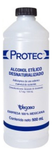Alcohol Etilico Desnaturalizado Protec 500ml 70% Salud 