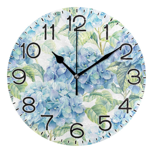 Hortensia - Reloj De Pared De Acuarela Con Pilas, Sin Ticta.