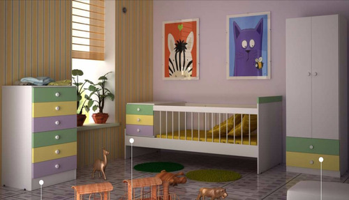 Dormitorio Infantil: Cuna Funcional + Chifonier + Placard.