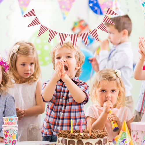 Banner De Cumpleaños Con Rayas Rojas De 5 Cuerdas, Bandera D