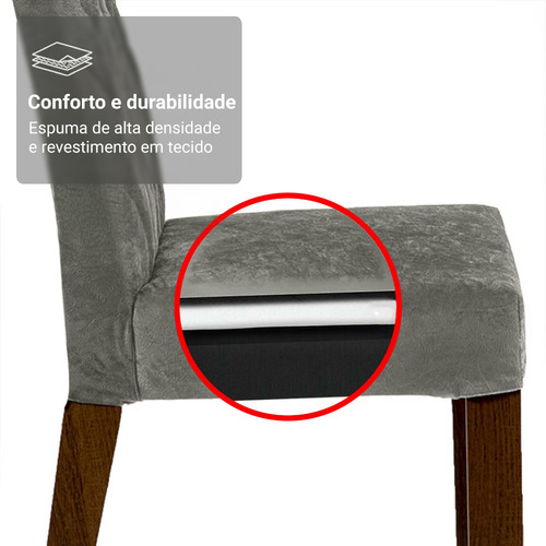 Sala De Jantar Mesa Tampo Vidro 6 Cadeiras Odara Madesa Rs Cor Rustic/Silver Desenho do tecido das cadeiras Liso