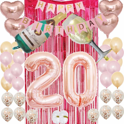 Decoraciones De 20 Cumpleaños Para Mujer, Rosa, Botel...