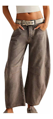 Pantalones Holgados De Mezclilla Lavados De Cintura Media-ba