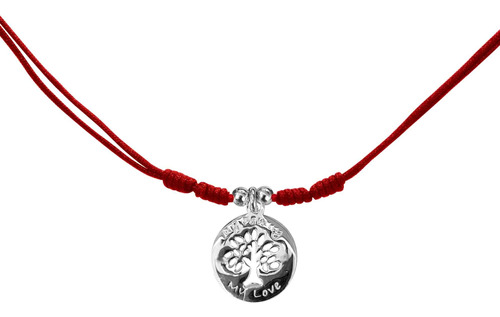 Collar De Plata 925 Hilo Rojo Con Placa Árbol De La Vida