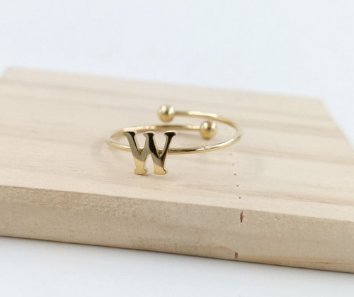 2 Uds De Anillos Con Inicial Acero Inoxidable Vie Or W Ajustable