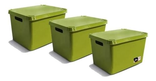 3 Cajas Organizadoras 20l C/tapa Solid Colombraro 39x29x24cm