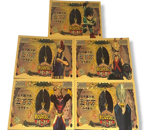My Hero Academia Set 5 Billetes Yen Dorados Anime Bakugo