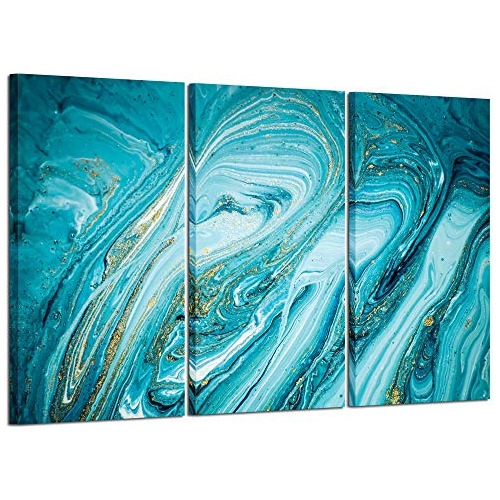 Conjunto De 3 Piezas De Arte De Pared Abstracto Azul Gr...