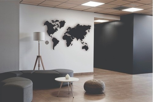 Imagem 3 de 7 de Quadro Decorativo Mapa Múndi Mdf Preto + Cartela Adesiva