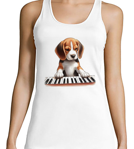 Musculosa Mujer Perro Beagle Tocando El Piano Dibujo M2