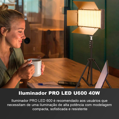 Iluminador Led 600 Com Tripé y Fonte Bicolor Youtuber Cor da estrutura Preto Equifoto KITROLED600