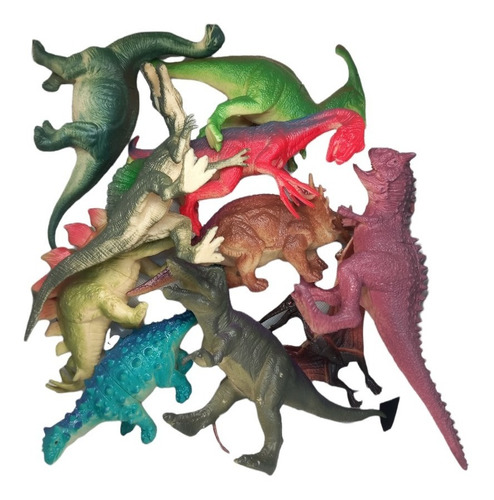 Imagen 1 de 2 de Set De 10 Dinosaurios Medianos Surtidos Colores Oscuros