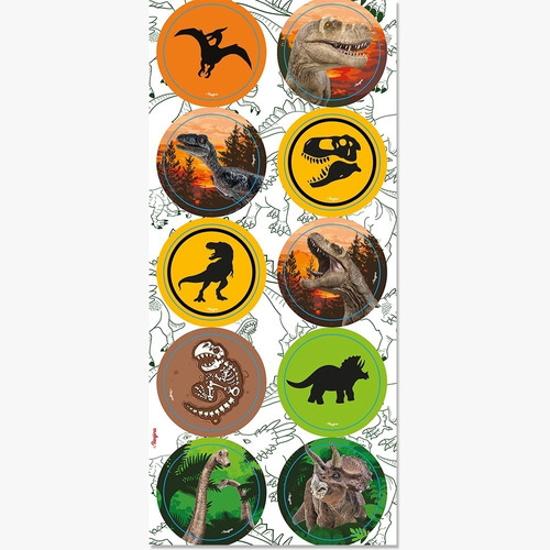 90 Adesivos Dinossauros - 9 Cartelas - 10 Adesivos Cada