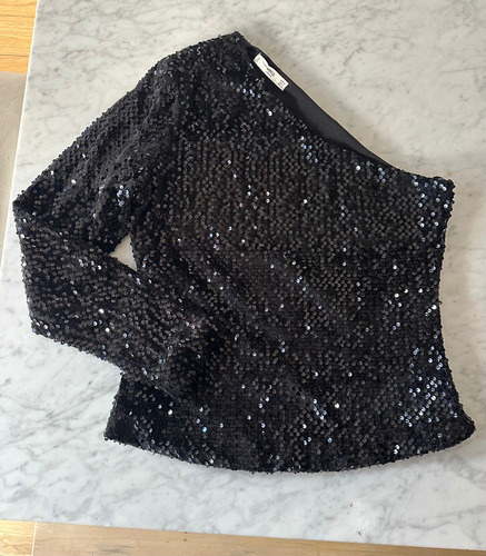 Blusa Mango Lentejuelas Pailettes Irregular Un Hombro (Usado)