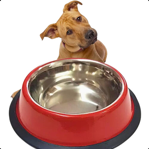 Pote Tigela Comedouro Inox Cão Cachorro 22cm 400ml Vermelho