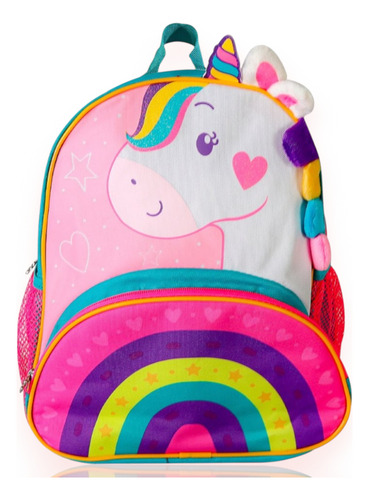 Mochila Criança Menina Costa Cor Rosa Desenho Unicórnio 3d