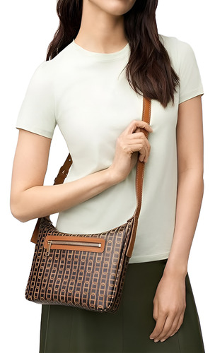 Fossil Bolsa Crossbody Cecilia Talla Única Acabado De Los Herrajes Dorados Color Marrón Correa De Hombro Marrón Claro Diseño De La Tela Cadenas