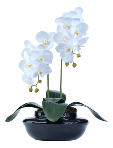 Arranjo De Orquídea Artificial Em Terrário Pequeno Preto