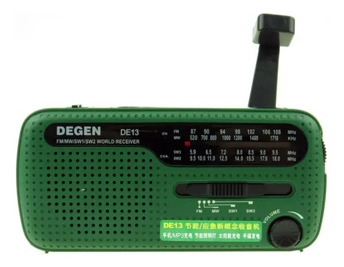 Rádio Sobnrevivencia Degen De13 Am/fm/sw Lanterna Led Dínamo Cor Verde-musgo 3v