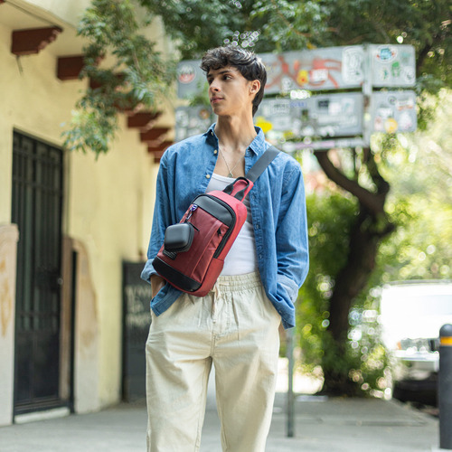 Mochila Cruzada Pechera Crossbody Airpack Urban Cross Color Rojo Diseño De La Tela Lisa