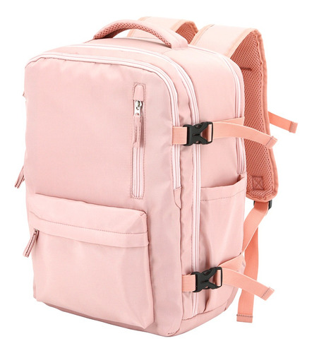 Mochila Escolar Antirrobo Mochila Para Laptop 16 Pulgadas Con Puerto Usb, Mochila De Viaje Para Laptop Con Puerto De Carga Usb Color Rosa Claro Diseño De La Tela Lisa