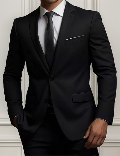 Terno Masculino Preto Conforto E Sofisticação Para Eventos Preto Paletó 48 / Calça 42