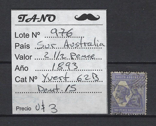 Lote976 Australia Del Sur 2, 1/2 Pence Año 1893 Yvert# 62 B