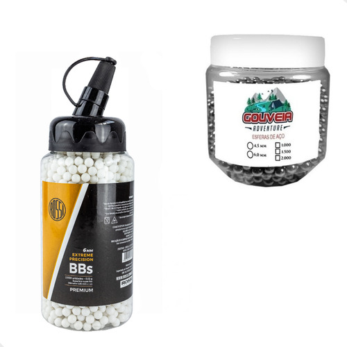 Kit Bbs Esfera Aço 6mm 1.000 0,80g - Bbs 6mm 2.000 0,12g