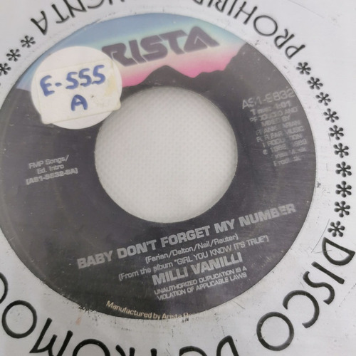 Disco 45 Rpm:milli Vanilli- Baby Dont Forget My Number