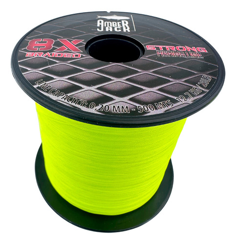 Multifilamento Amberjack 8x Bobina 500 Mts Todas Las Medidas Color Amarillo 0.20 mm - Resistencia 12.7 kg - 28 lbs