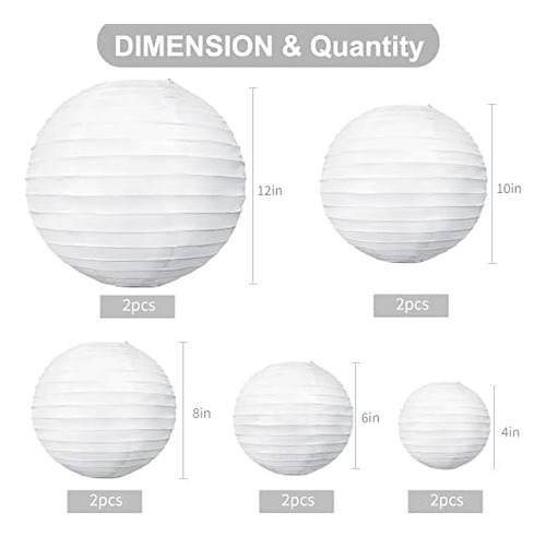 10 Linternas De Papel Blanco Decorativas Chinas/japonesas Co