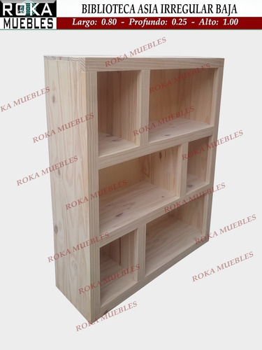 Imagen 2 de 4 de Biblioteca Asia Baja Irregular Pino 80x25x100 Encerada