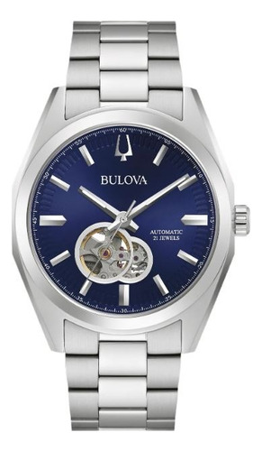 Relógio Bulova Surveyor Automático Masculino 96a275 Cor da correia Prateado Cor do bisel Prateado Cor do fundo Azul