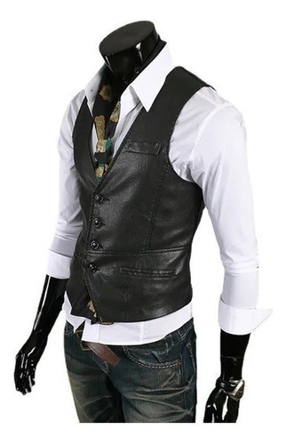 Pull Beads Men's Vest Casual Solid Color Synthetic Leather