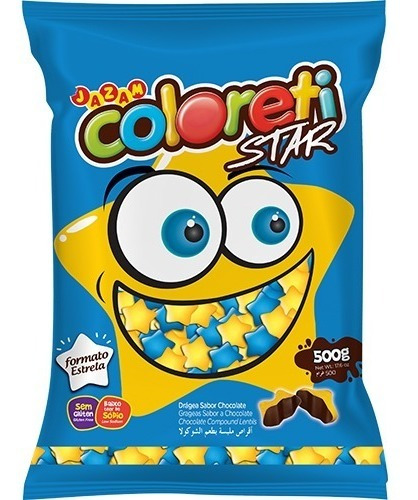 Confete Coloreti De Chocolate 500g Estrelas Amarelo E Azul
