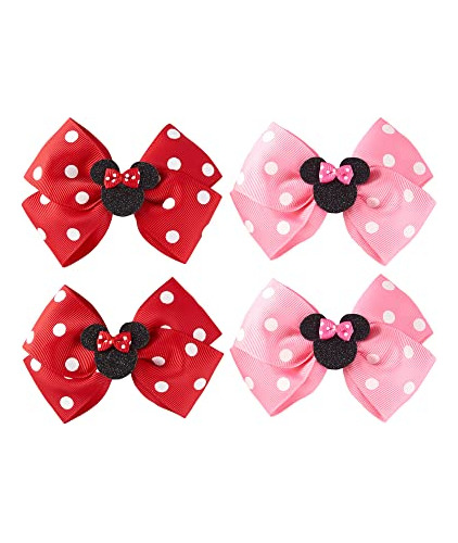 Baby Girls Mouse Ears Hair Bow Clips 4pc Cumpleaños W3n3v