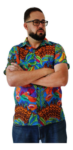Camisa Viscose Social Masculina Colorida Tie Dye Havaiana