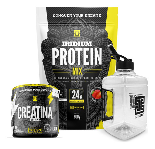 Kit Whey Protein Mix + Creatina Fuel 150g + Galão 1,5l Sabor Morango