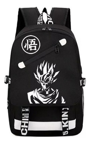 Mochilas Escolares Estudiantes Luminous Usb Carga Goku Negro