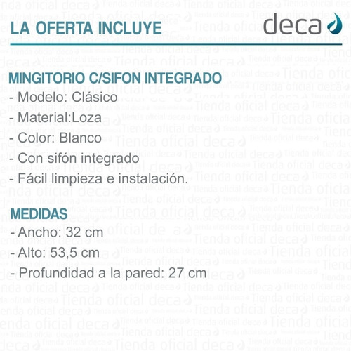 Imagen 6 de 10 de Mingitorio Deca Oval Sanitario Blanco Urinario Público Loza