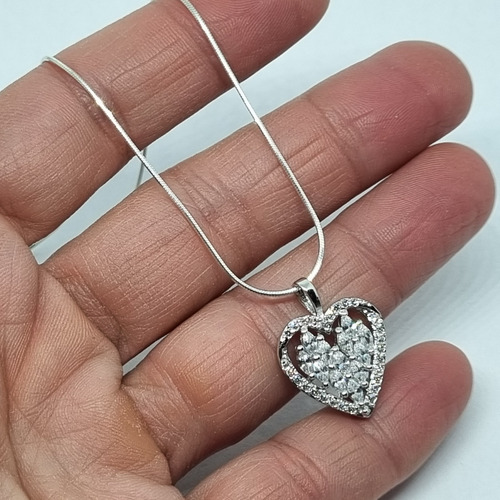 Imagen 2 de 6 de Dije Plata Rodinada Corazon Con Cubic 20mm