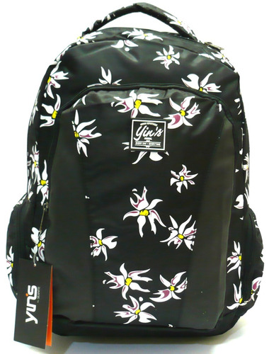 Mochila Juvenil Feminina Seanite Yins Floral Costas G Preta