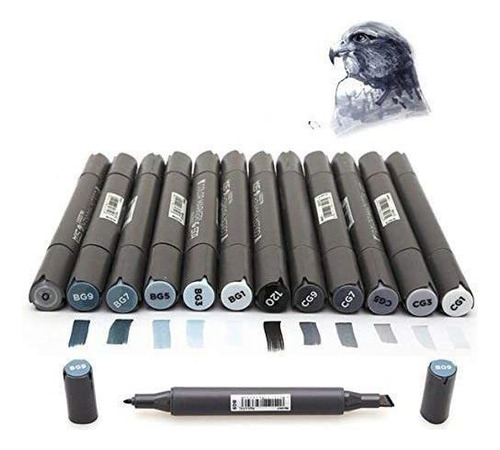 12 Cool Grey Colors Art Markers Grayscale Artist Dual Head