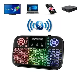 Mini Teclado Controle Sem Fio Led Para Tv Box Smart Tv Pc Cor do mouse Preto Cor do teclado Preto