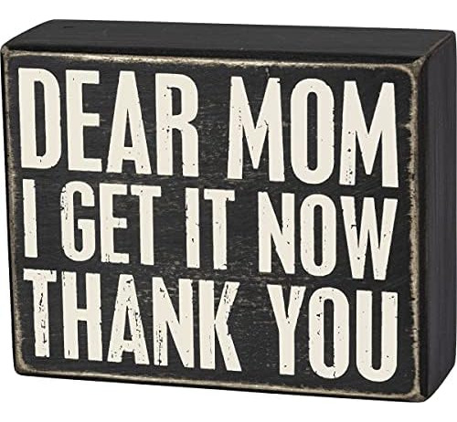 Box Sign - Dear Mom, 5 X 4 Pulgadas, Negro, Blanco