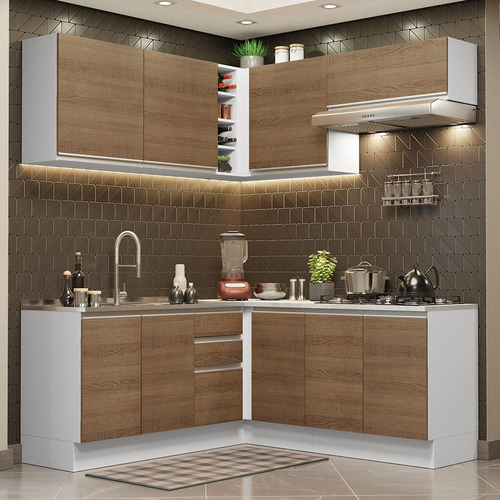 Armario De Cocina Integral Esquinera 349cm Glamy Madesa 03 Color Blanco
