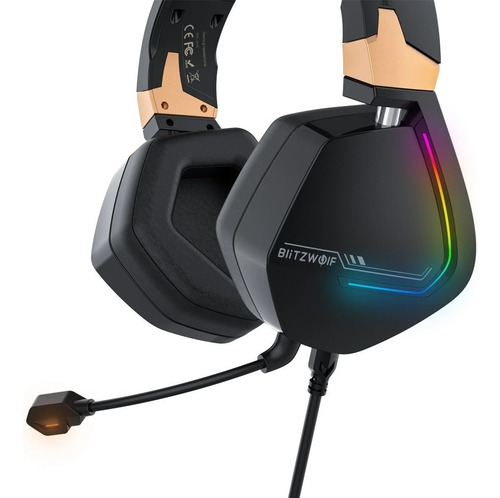 Headset Blitzwolf® Bw-gh2 Fone De Ouvido Gamer Com Microfone Cor Preto Cor Da Luz Conforme Imagens