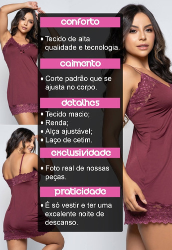 Imagem 6 de 8 de Camisola Sexy Renda Feminina Linha Noite Moda Intima Lingeri