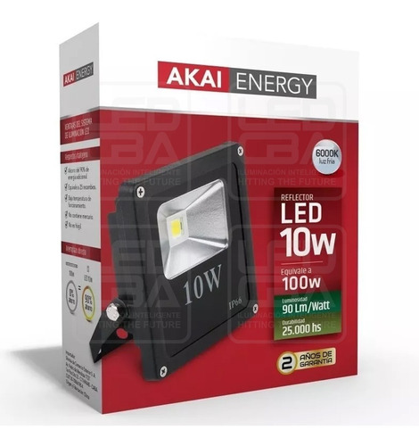 Reflector Led Akai 10w = 100w Frio Exterior Ip65 Potente