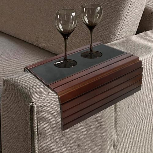 Mesa Sofá Bambú Plegable Para Brazo, Mahogany